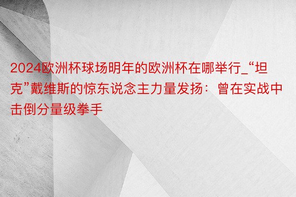 2024欧洲杯球场明年的欧洲杯在哪举行_“坦克”戴维斯的惊东说念主力量发扬：曾在实战中击倒分量级拳手